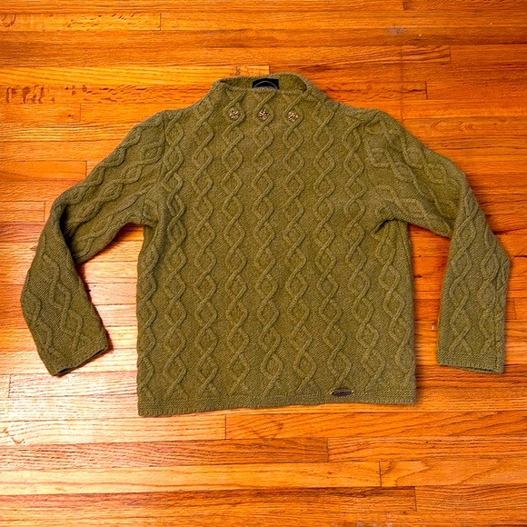Vintage Bright Olive Giesswein Austrian Wool Mohair Cable Mock Neck Sweater Sz38 - Picture 2 of 5